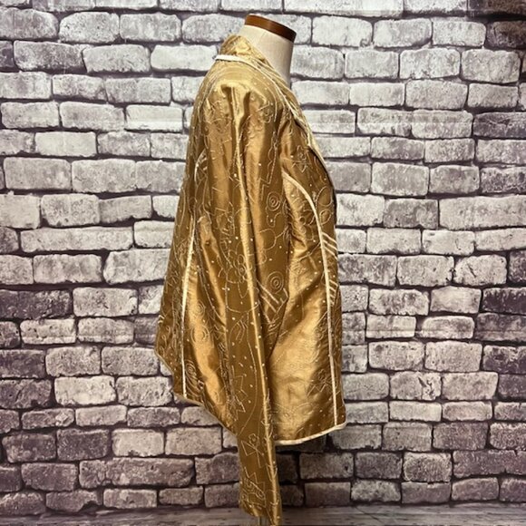 Entice Gold & Ivory Long Sleeve Silk Jacket Size XL - Picture 8 of 9